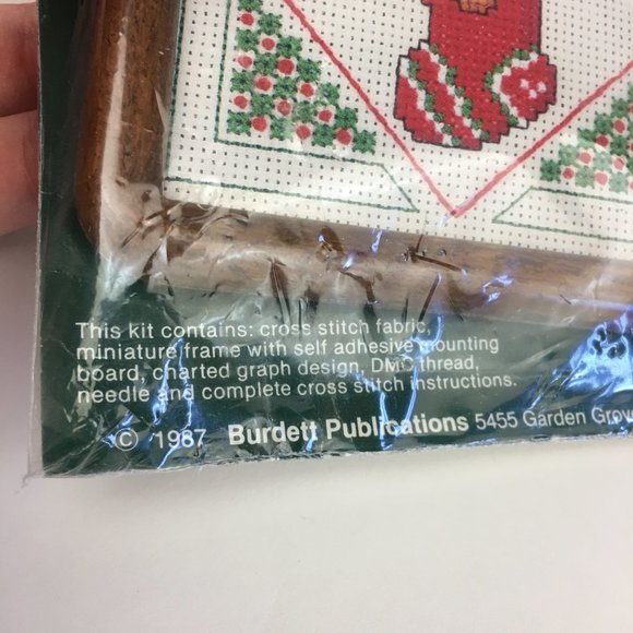Vtg 1987 Dale Burdett Country Christmas Cross Stitch Kit Teddy Bear in Stocking - Picture 5 of 9